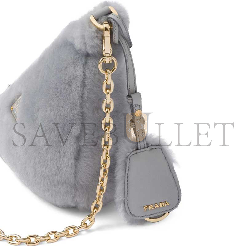 Pra*a mini triangle logo shearling shoulder bag 1nq044 (28*16*7cm)